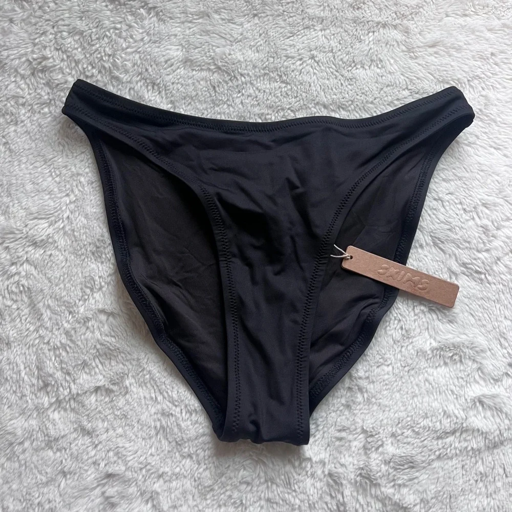 SKIMS Women's Recycled Swim Mid Coverage Bottom Onyx Black Size XS BB-BRF-3980